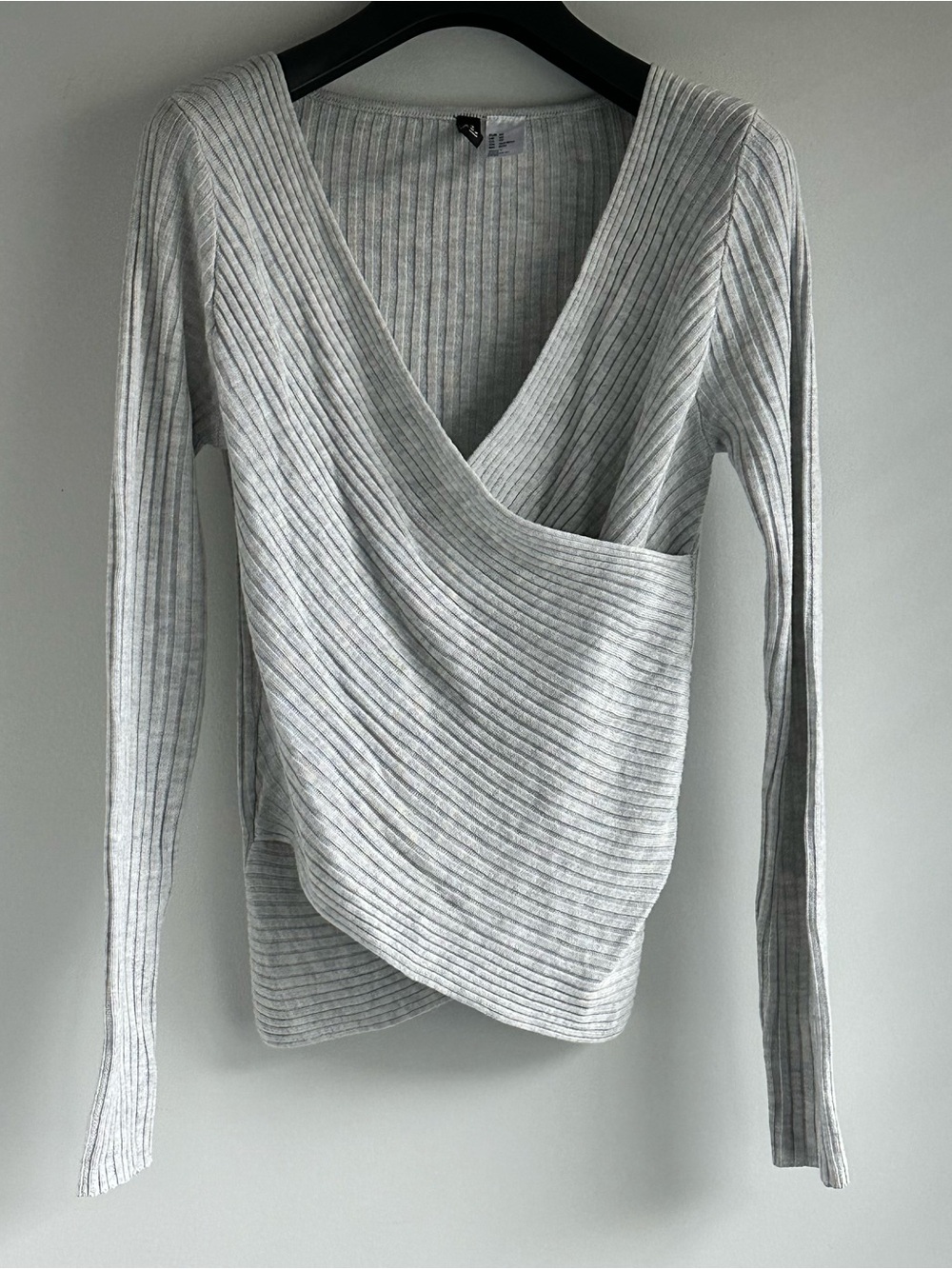 H&M Light Gray Ribbed Wrap Sweater XS